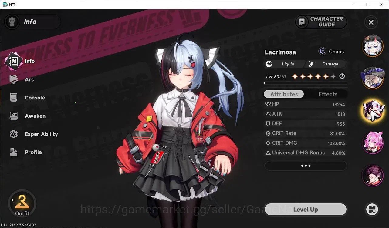 Neverness to Everness Accounts GLOBAL SEA|HL 46|TL 31|11 SSR 4 5