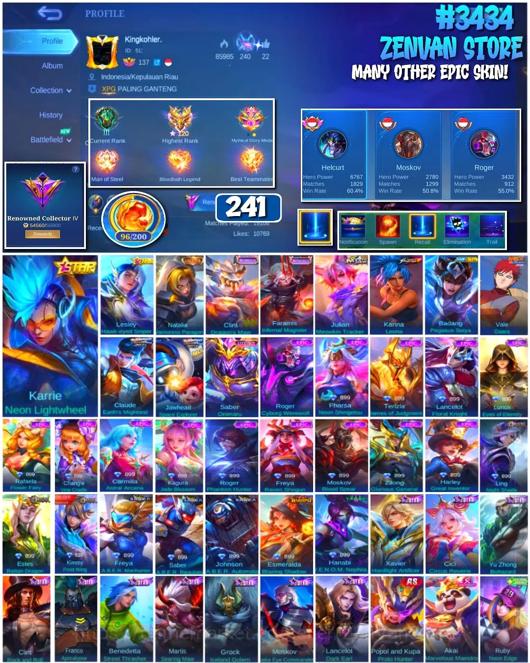 Mobile Legends: Bang Bang Accounts #3434 241 Skins | Collector Natalia | KoF Karina | image 1