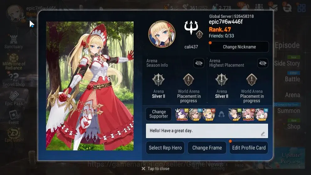 Epic Seven Accounts Limited Hero GLOBAL UnVerif|New Era|5 ML(NM Luna,Emp Ilynav,Req Roana,etc)+Ab 2