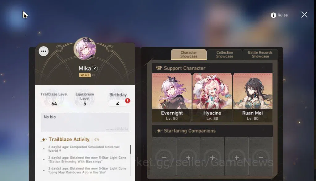 Honkai Star Rail Accounts Asia|TL 64|6 Limited|[Evernight,Hyacine]+Sign,Dant image 2