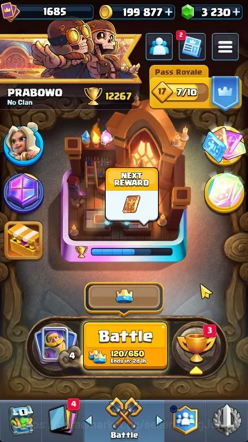 Clash Royale Accounts High-End Trophy 12267|CL 1685|KTL 16|121 Cards|11 Max|8 Champ|6 Hero|20 Evo|Arena 29|3230 Gems+199K 1