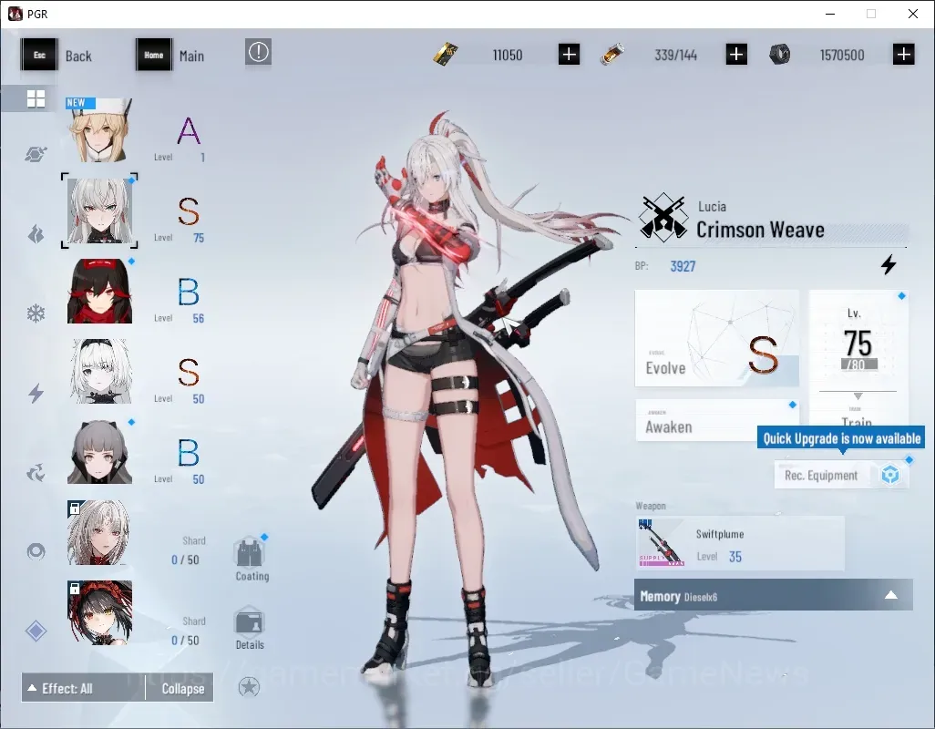 Punishing: Gray Raven Accounts Mid-Game ASIA|Lv 45|11k BC|S Lucia Crimson Weave & S No 21 Feral|1 S Omniframe & 1 Wp 1