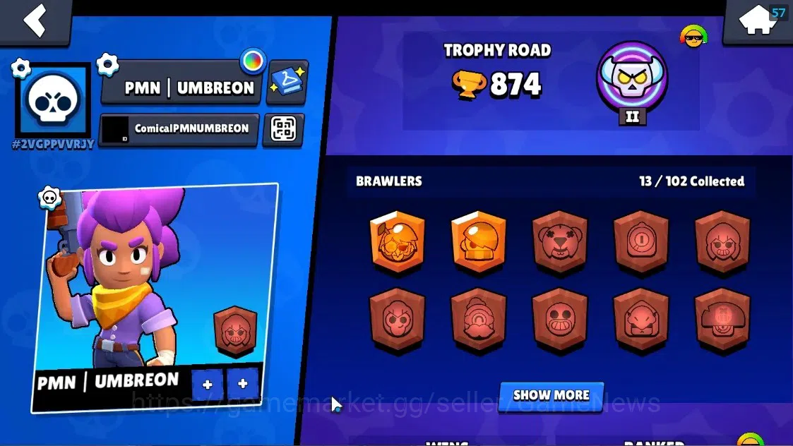 Brawl Stars Accounts 874 Trophy|13 Brawlers 1 Max Lvl Full Buffies Edgar|8444 Bling|1 Epic [El Rey Primo],1 Super Rare 2