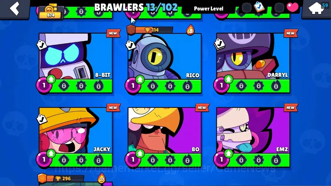 Brawl Stars Accounts 874 Trophy|13 Brawlers 1 Max Lvl Full Buffies Edgar|8444 Bling|1 Epic [El Rey Primo],1 Super Rare 8