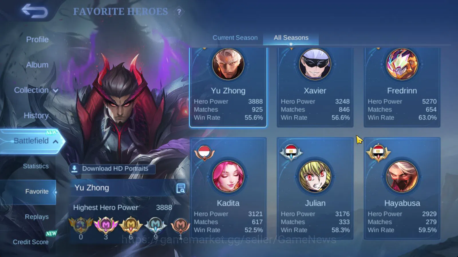 Mobile Legends: Bang Bang Accounts Hero 130|Skin 344|Legend Franco,JJK Xavier,HXH Jul image 5