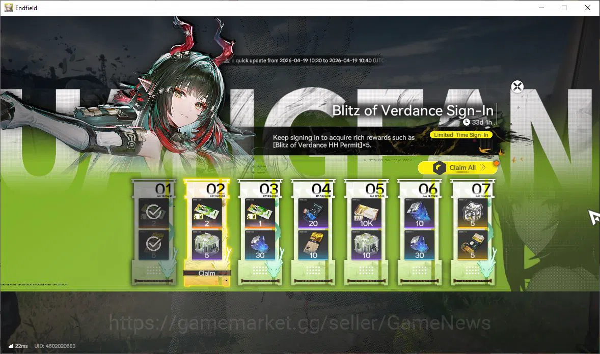 Arknights: Endfield Accounts ASIA|Lv7|Starter|SSR2(1Limit)+2(*6WP)|Zhuang Fangy image 14