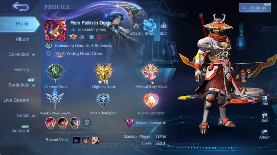 Mobile Legends: Bang Bang Accounts Global|Skin 399|Exalted|Legend Lunox,EXO Kagura,SV image 1