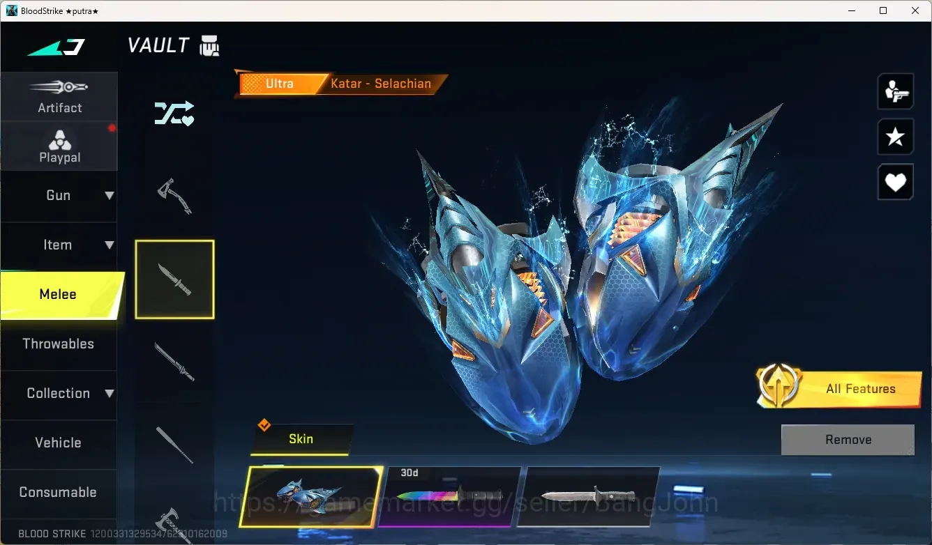 Blood Strike Accounts Collab Skin ASIA |2 Eternal: MP7-Tidesong,Desert E|Ultra Melee Katar - Selachian|2 Collab Gun|9 Ultra 1