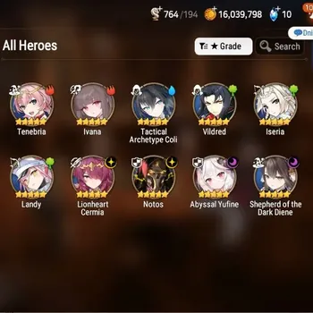 Epic Seven Accounts Starter Global Unverif|Fresh Starter|4ML(LQC,Notos,A.Yufine,S.D.Diene)+6*5 RGB|PoH+Bless ON|1x 4-5* Hero
