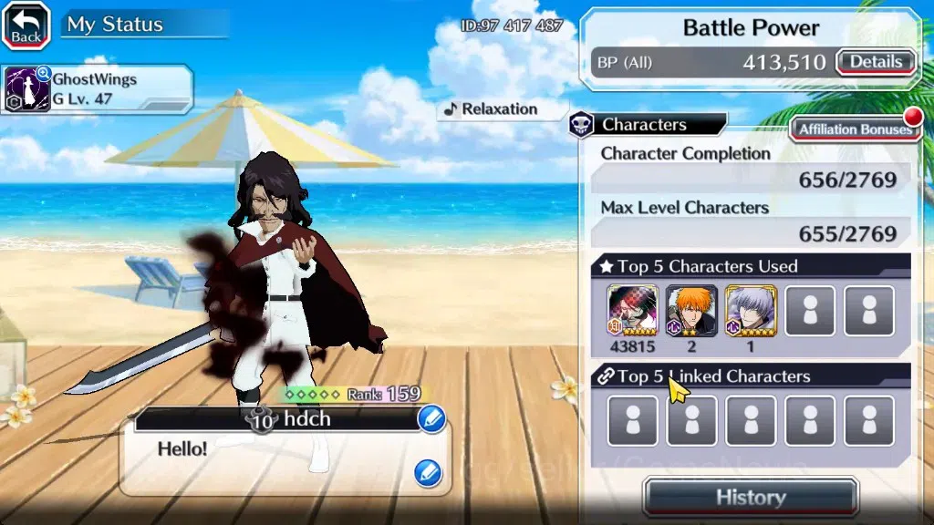 Bleach: Brave Souls Accounts Others Global|33K Orb|Swimsuit26 Giselle&Orihime,DT Ichigo,SantaSociety Bazz-B&Meninas,Anniv10 3