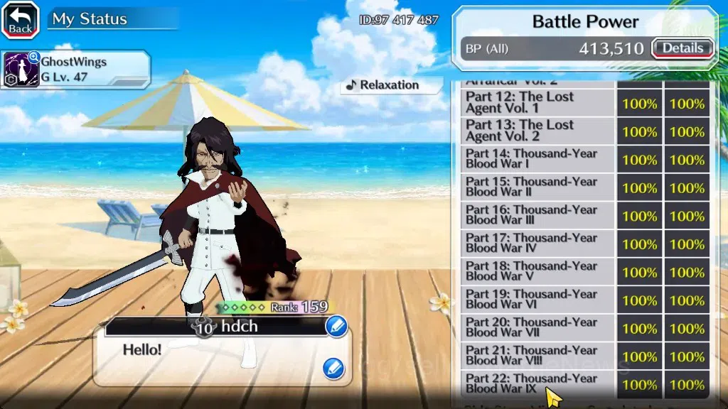 Bleach: Brave Souls Accounts Others Global|33K Orb|Swimsuit26 Giselle&Orihime,DT Ichigo,SantaSociety Bazz-B&Meninas,Anniv10 5
