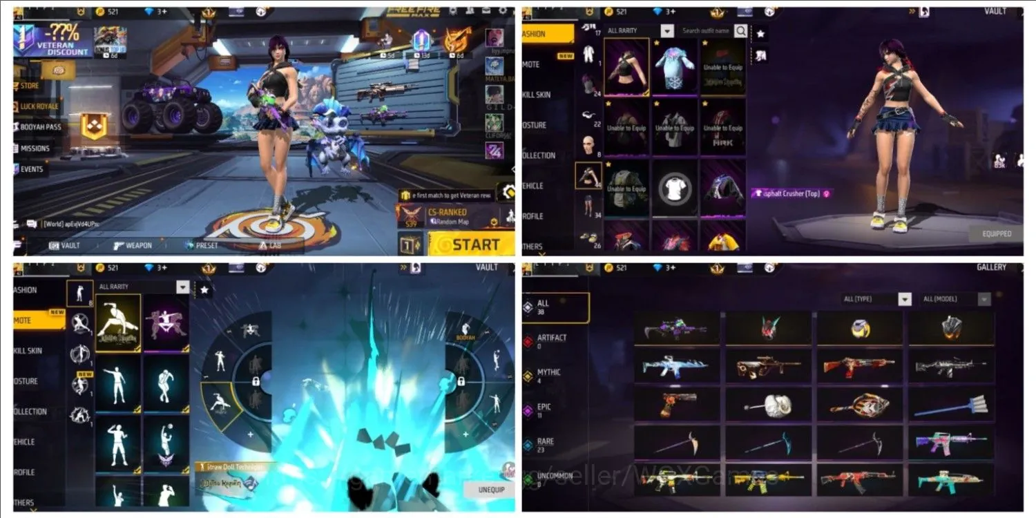 Free Fire Accounts AKUN LEVEL 42 VAULT 44 EMOTE 8 BACKPACK 11 WEAPON 38 1