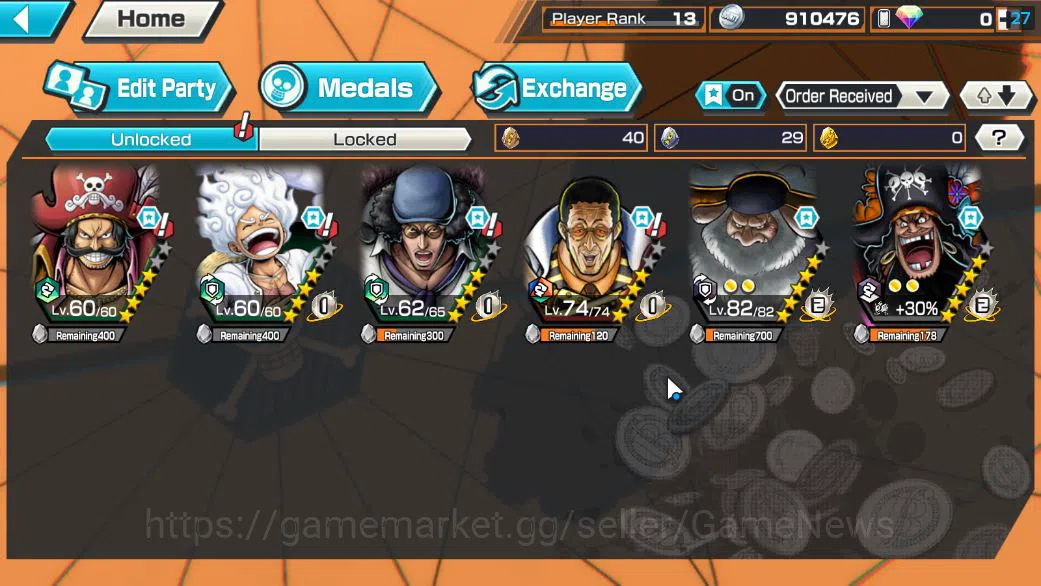 One Piece Bounty Rush Accounts Starter Global|6 EX| Gear 5 Luffy,KING Gol D.Roger,TFE D.Teach,T5E Jaygacia,AMS Borsalino,BP 4