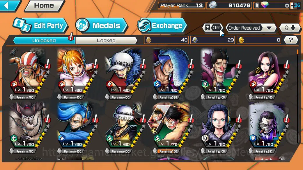 One Piece Bounty Rush Accounts Starter Global|6 EX| Gear 5 Luffy,KING Gol D.Roger,TFE D.Teach,T5E Jaygacia,AMS Borsalino,BP 5