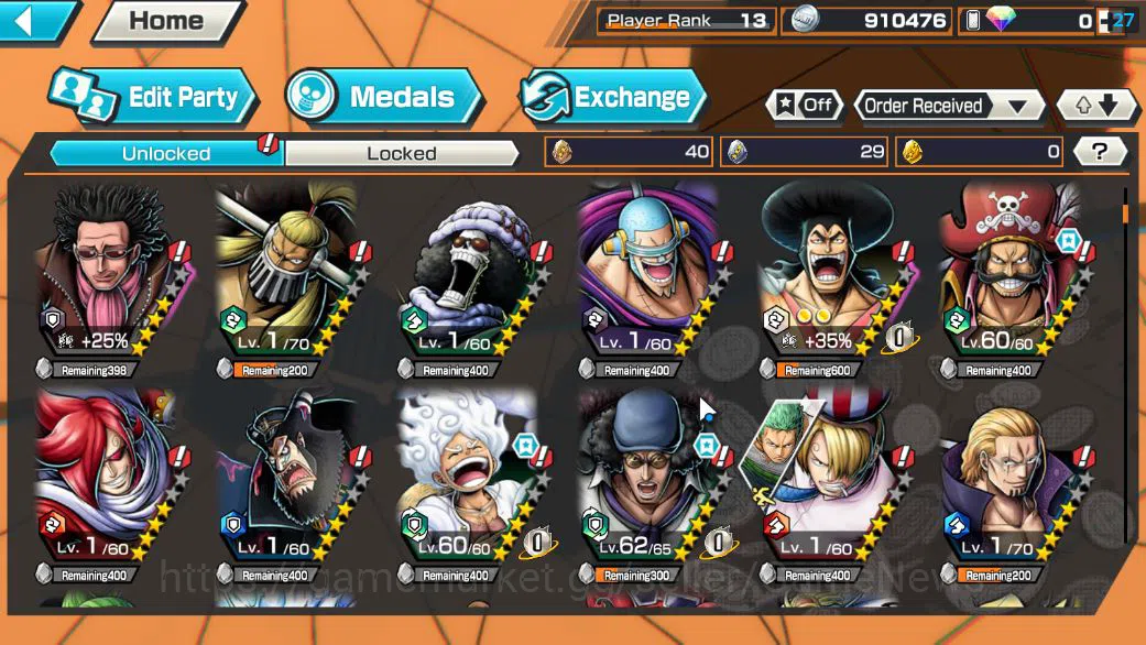 One Piece Bounty Rush Accounts Starter Global|6 EX| Gear 5 Luffy,KING Gol D.Roger,TFE D.Teach,T5E Jaygacia,AMS Borsalino,BP 6