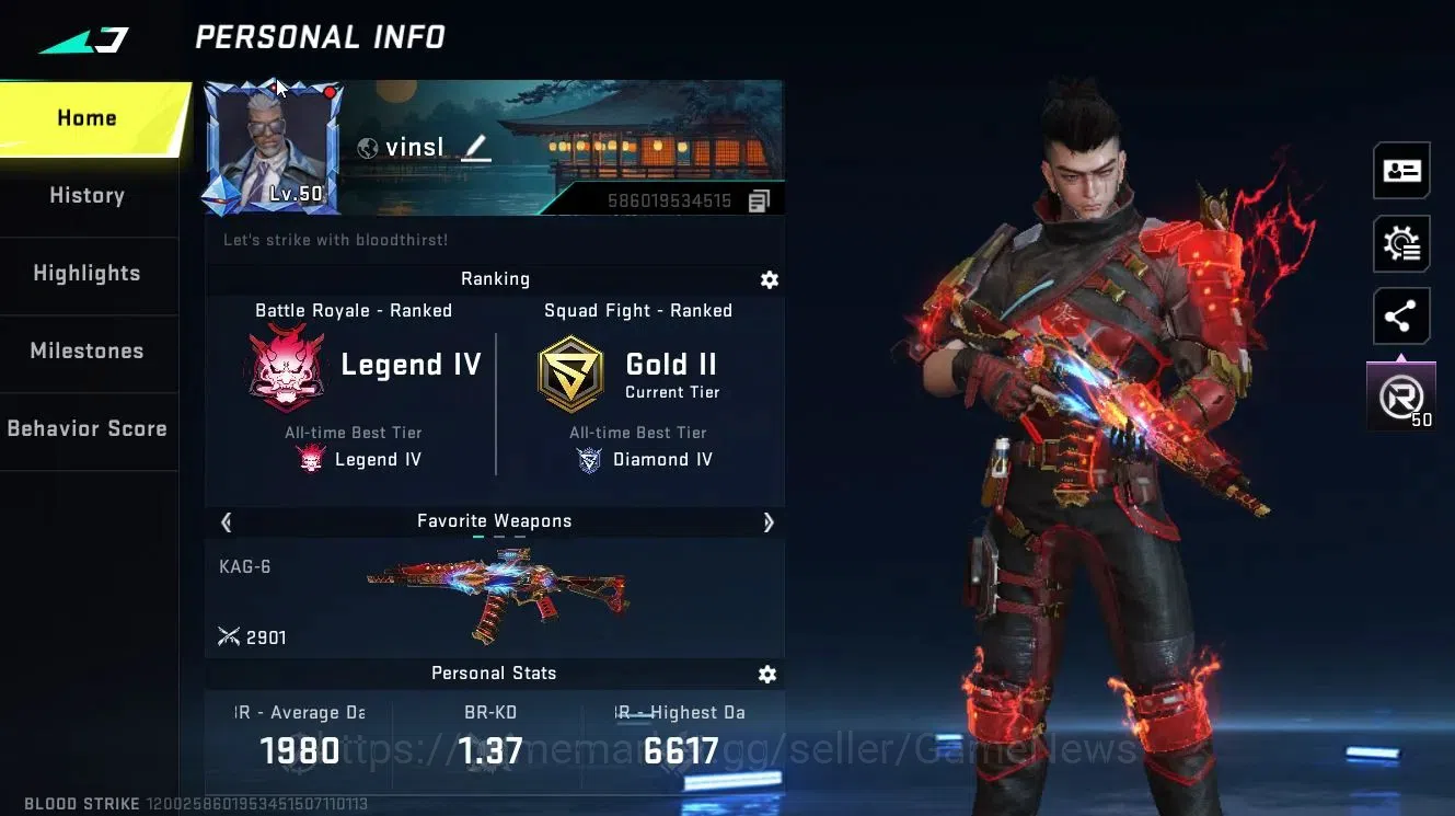 Blood Strike Accounts Others ASIA|ULTRA (ZERO-Haze Blade,ALONDRA,KAG6-Votique,INP9,etc)|LMT 2