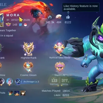 Mobile Legends: Bang Bang Accounts Collector Hero 133|Skin 377|Ex Immo 81|Legend Gusion|Recall Seal Anvil|KOF