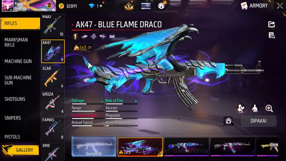 Free Fire Accounts Indonesia|M1887-Rapper Underworld|AK47 - Blue Flam image 10