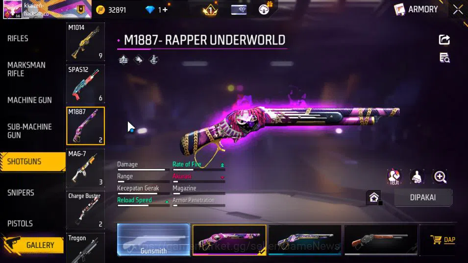 Free Fire Accounts Indonesia|M1887-Rapper Underworld|AK47 - Blue Flam image 11