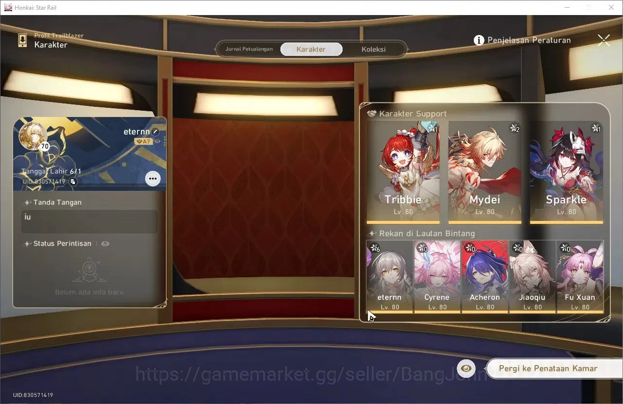 Honkai Star Rail Accounts Others ASIA | TL70 | Myde+Sign With PremTeam, Cyrene,Tribbie,Aglaea+Sign 1