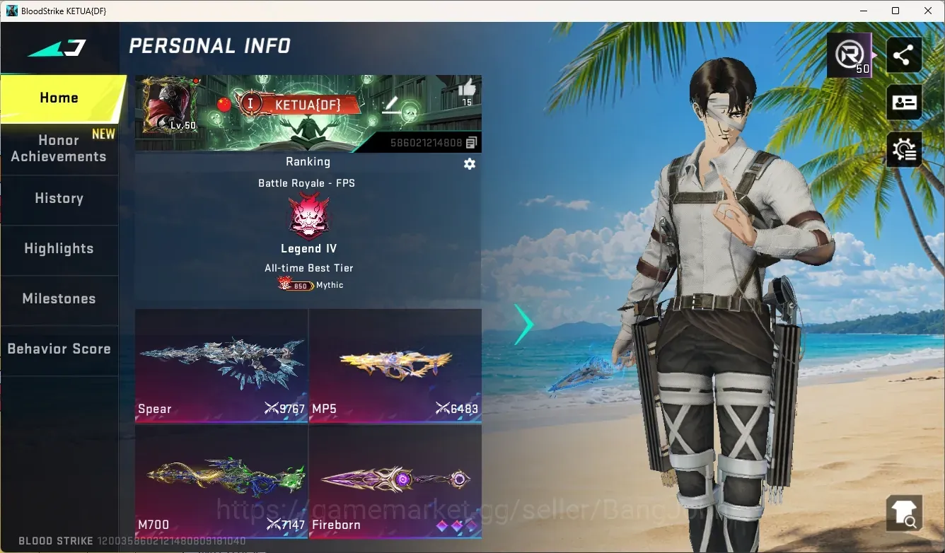 Blood Strike Accounts Others ASIA|3 Evo Gun:MP5-Guard,M700-Warlock,Spear-Freeze|7 Eternal Gun|7 Collab Gun|9 Eternal 1