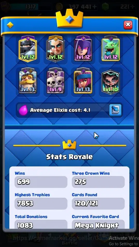 Clash Royale Accounts Lvl 1317|KTL 13|Trophy 7853|Card 120|4 Hero 8 EVO image 3
