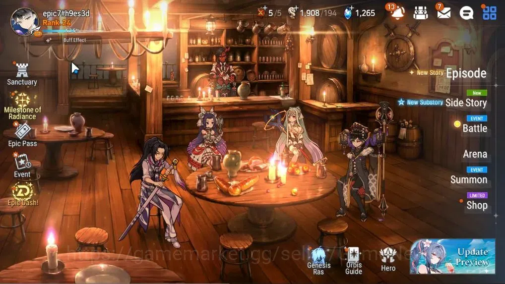 Epic Seven Accounts Starter GLOBAL UnVerif|New Era|3 ML(TR Elvira,Belian,BW Iseria)+Lidica,Landy,Tenebria,Etc|Abyss F 51|450 1
