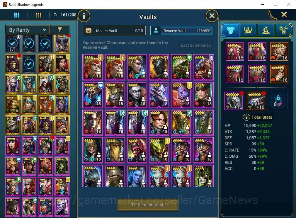 Raid: Shadow Legends Accounts Mid-Game Lv 44|815K Power|20 8