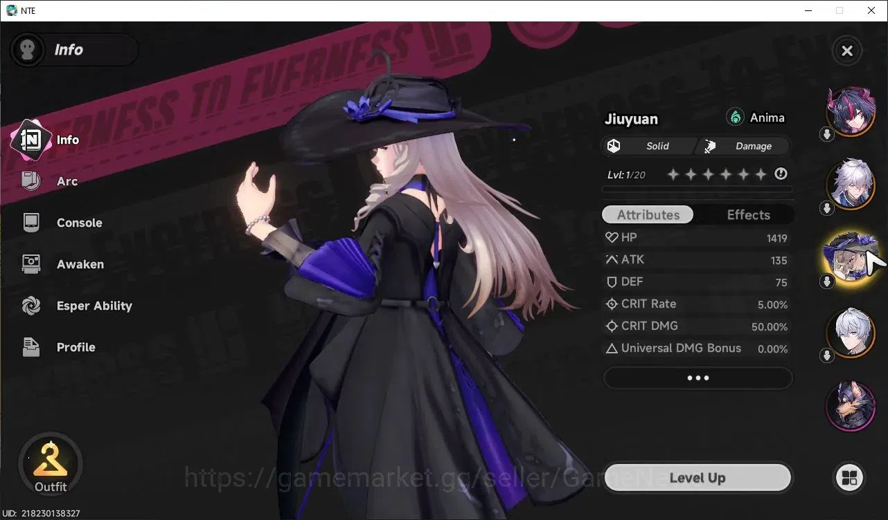 Neverness to Everness Accounts Global EU|HL 3|3 S Class|1 Limited (Shinku) + (Jiuyuan,Baicang)+2 Selector ON|Overcast 3