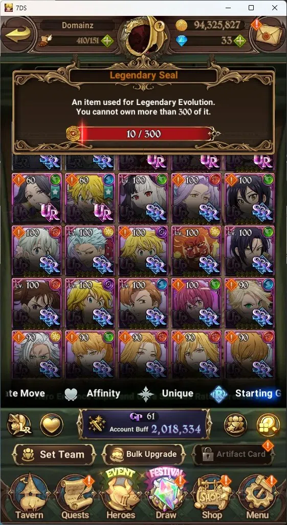 The Seven Deadly Sins: Grand Cross Accounts GLOBAL|2M CC|10 LS,33 Dm+Collab ReZERO|2 LR+5 UR|H image 1