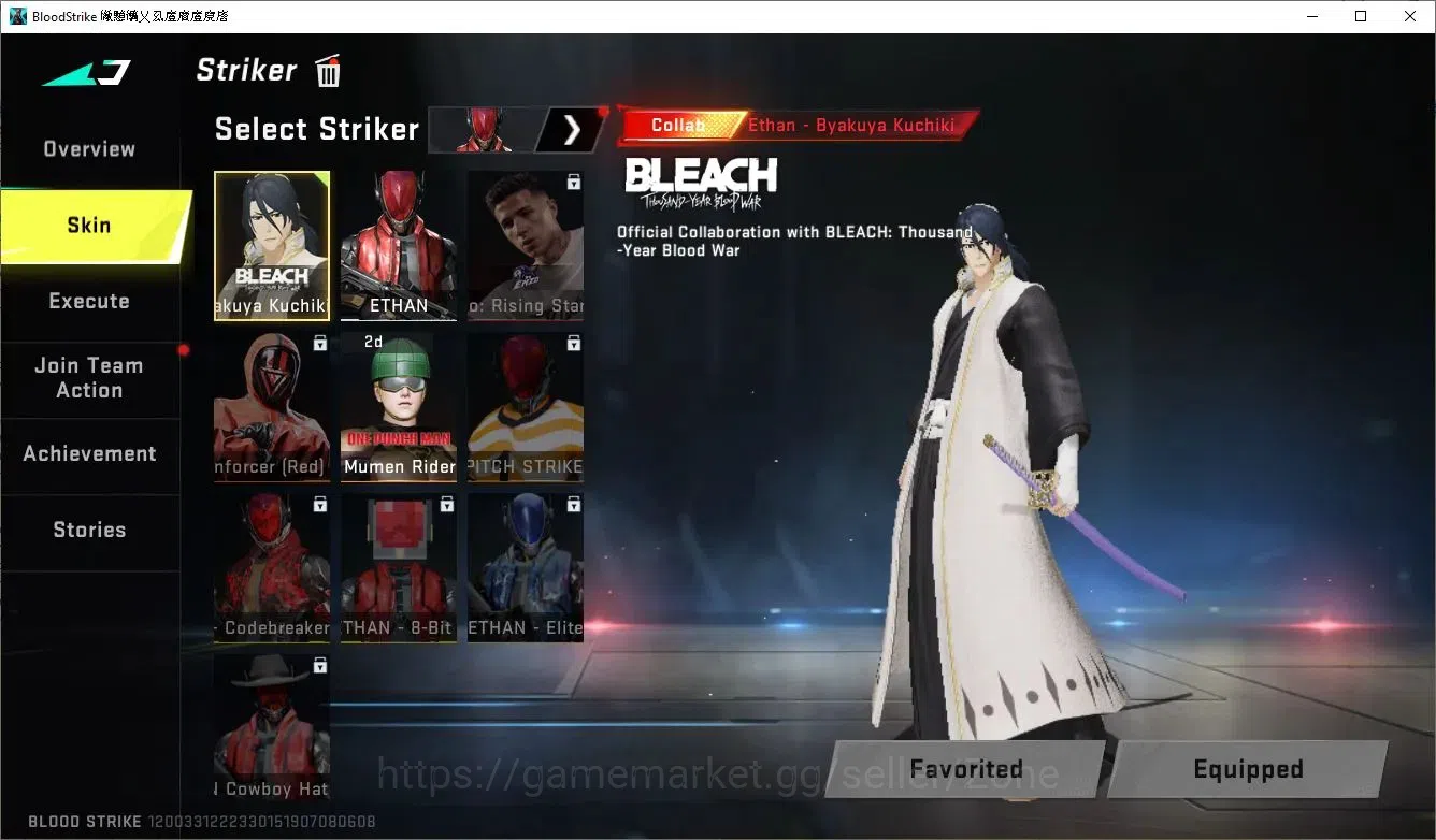 Blood Strike Accounts Collab Skin asia|Eternal Kala-Whisper Lv2 | BLEACH Byakuya Kuchiki + ONE PUNCH MAN Mumen Rider | 1 12