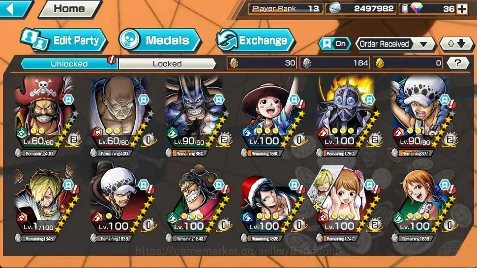 One Piece Bounty Rush Accounts Global | EX 4 | PR 13 | KOP Roger MAX,TFE Nusjuro image 4