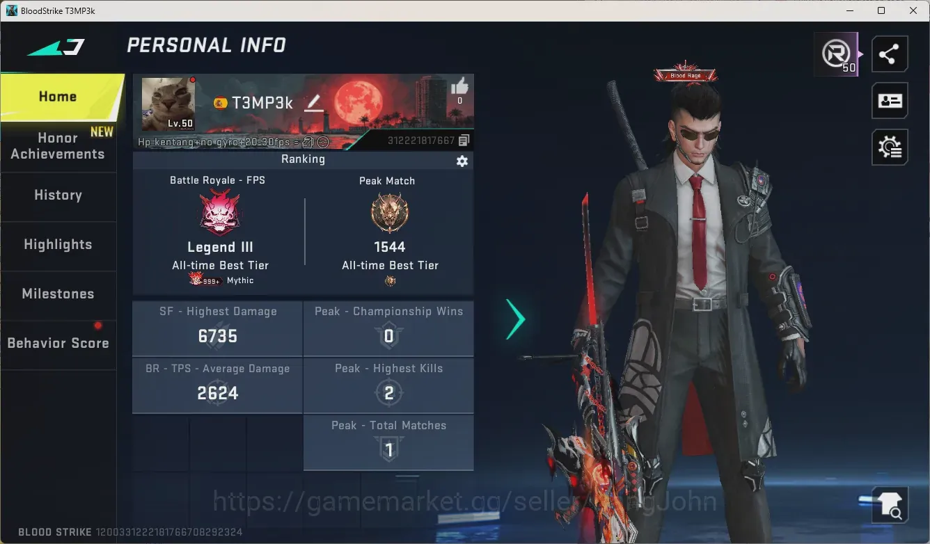 Blood Strike Accounts Collab Skin ASIA | 1 Eternal:Desert Eagle|4 Collab |2 Ultra Melee:The Iron-,Shuriken|6 Ultra Guns|6 1