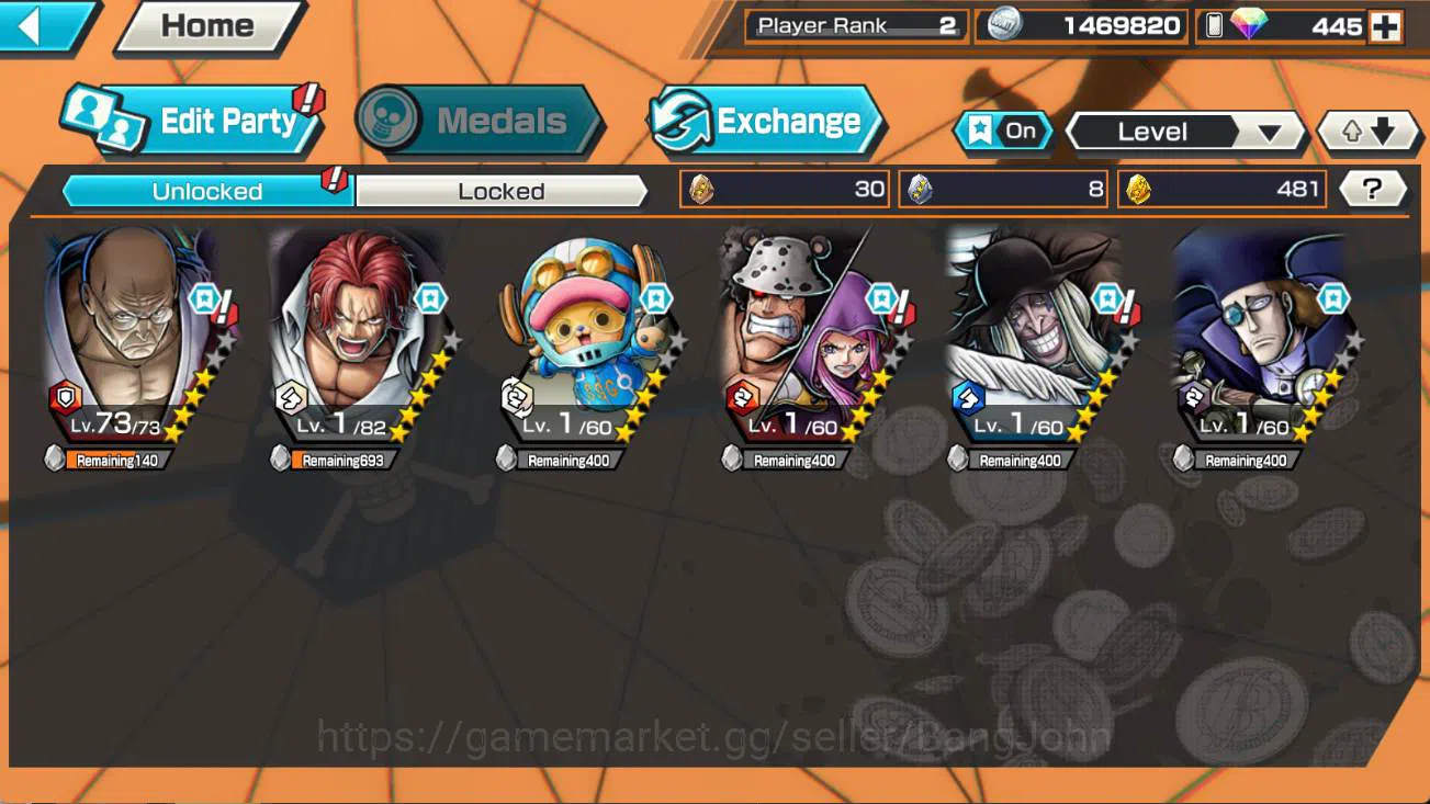 One Piece Bounty Rush Accounts Others GLOBAL | 2 ex, DD shanks, St ethanbaron, egghead chopper, Van ogre, kuma n bonney 2