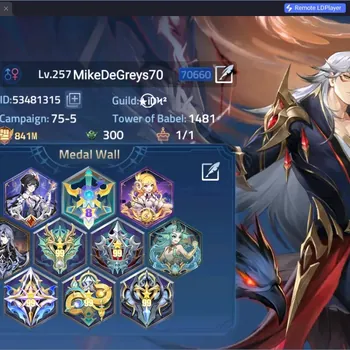 Mobile Legends: Adventure Accounts Global 706**|Lv.257|Camp 75-5|VIP 10|Power:841M|5 Nexus|52 Awakening|Hero 293|13 UR|8