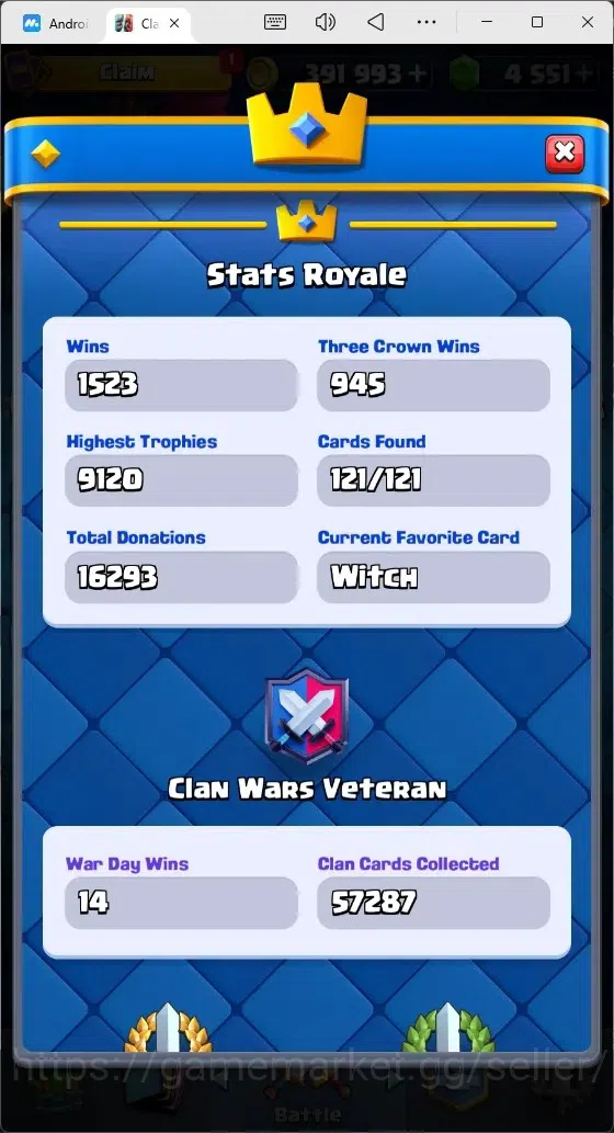 Clash Royale Accounts Mobile |Trophy 9120|7 EVO Cards|2 Hero Card|4551 G image 2
