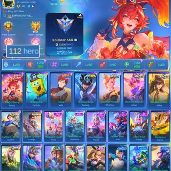 Mobile Legends: Bang Bang Accounts Others HERO 112 SKIN 171 | EMBLEM GOOD| PACE FANNY| VALE GARA| EPIC KHUFRA| HERO GOOD