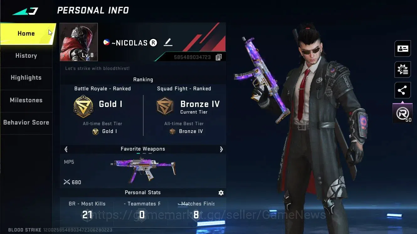 Blood Strike Accounts ASIA|ULTRA [ZERO-Agent Zero]|Legendary [MP5-Explor image 3
