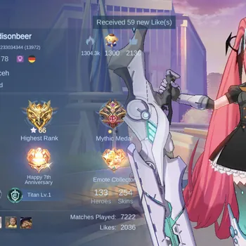 Mobile Legends: Bang Bang Accounts Rare Skin Skin 254: Aspi Layla, HXH Kurapika, Luckybox Zhask, KOF Karina, Collec Nata