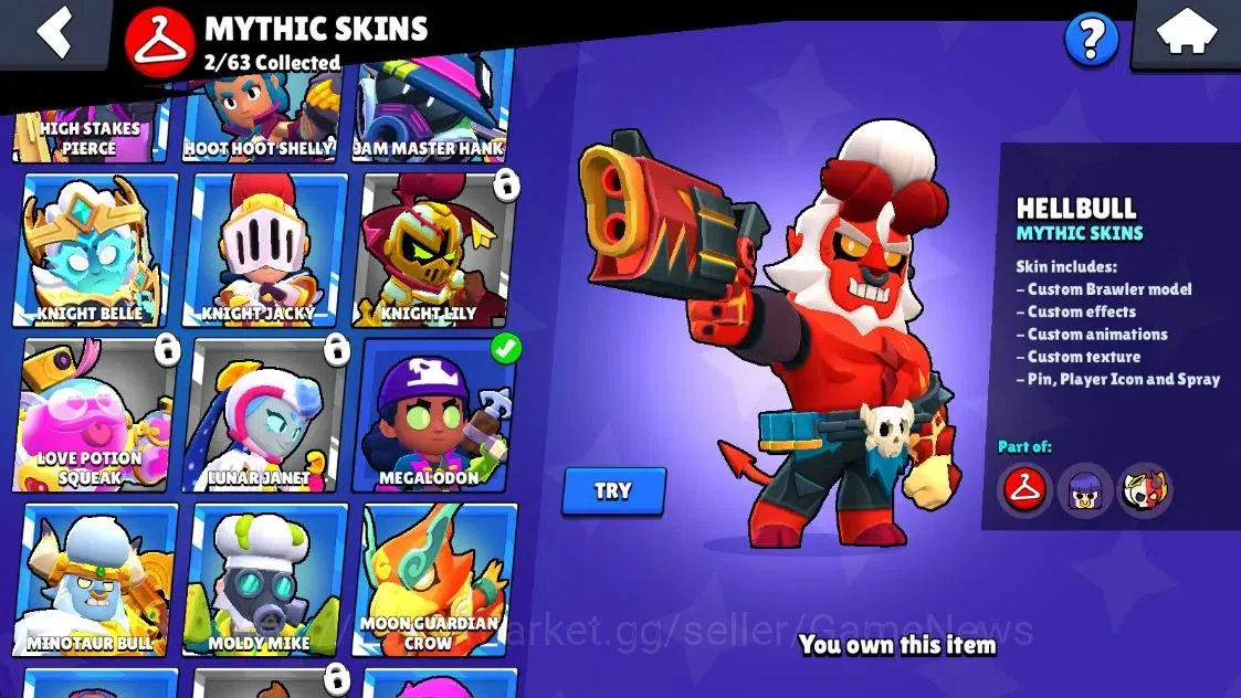 Brawl Stars Accounts 13309 Trophy|62 Brawlers 11 Max Lvl|2 Full Buffies|3 Prestige|127 Skins|1 Hypch Skin 2 Legend 2 Myth 38 11