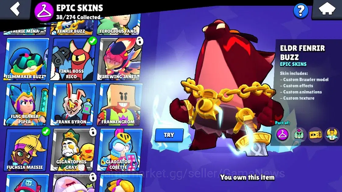 Brawl Stars Accounts 13309 Trophy|62 Brawlers 11 Max Lvl|2 Full Buffies|3 Prestige|127 Skins|1 Hypch Skin 2 Legend 2 Myth 38 15