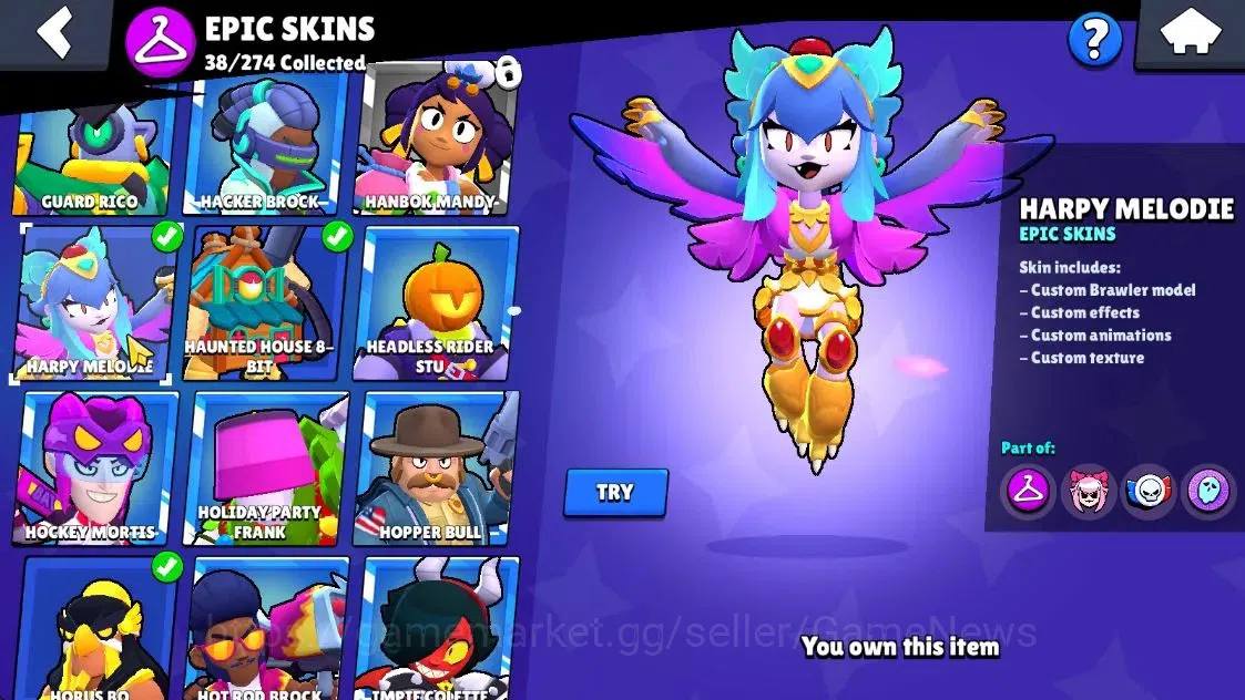 Brawl Stars Accounts 13309 Trophy|62 Brawlers 11 Max Lvl|2 Full Buffies|3 Prestige|127 Skins|1 Hypch Skin 2 Legend 2 Myth 38 16