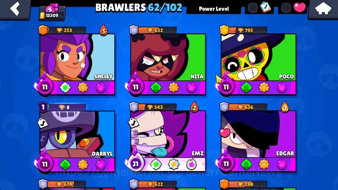 Brawl Stars Accounts 13309 Trophy|62 Brawlers 11 Max Lvl|2 Full Buffies|3 Prestige|127 Skins|1 Hypch Skin 2 Legend 2 Myth 38 3