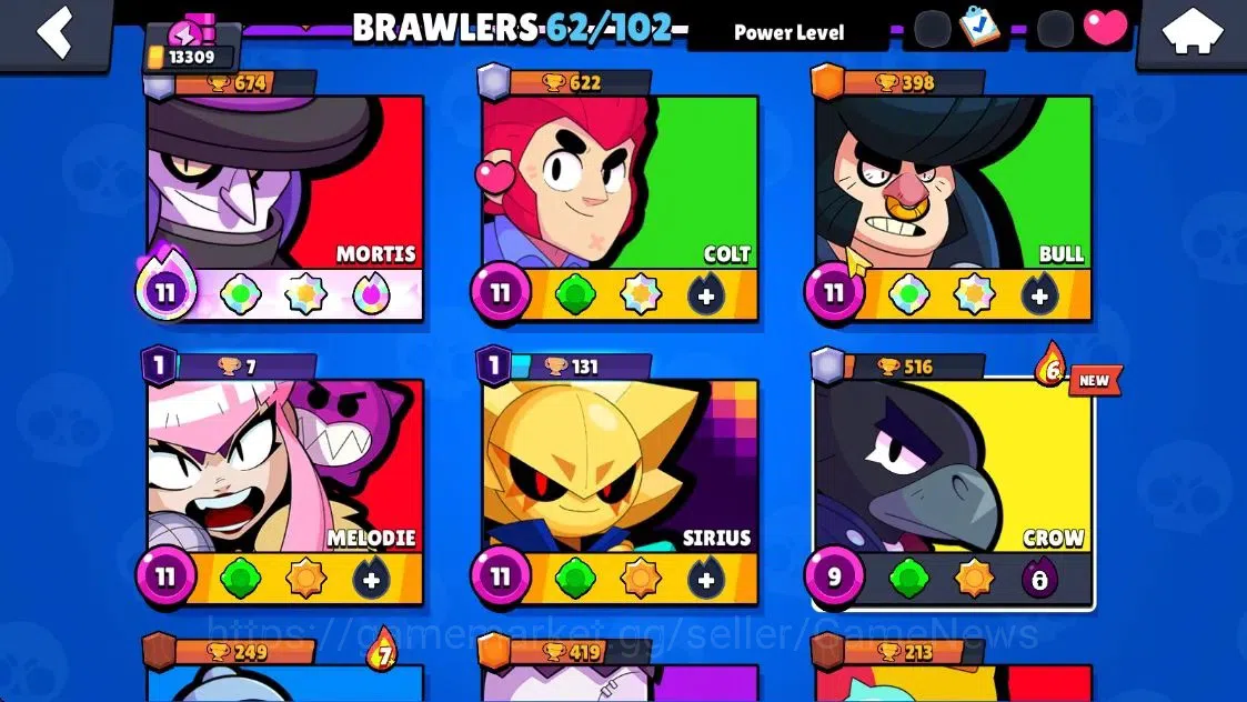 Brawl Stars Accounts 13309 Trophy|62 Brawlers 11 Max Lvl|2 Full Buffies|3 Prestige|127 Skins|1 Hypch Skin 2 Legend 2 Myth 38 4