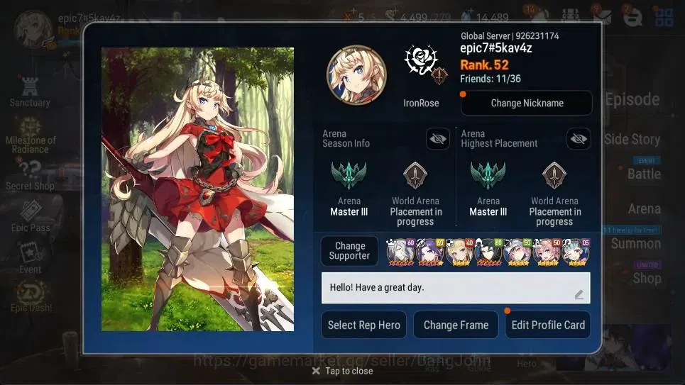 Epic Seven Accounts High-End Global Unverif | 8 ML (TR Elivira,Harsetti,E ILynav,BW Iseria,Etc.) | Bless ON | SS 14.4K 1