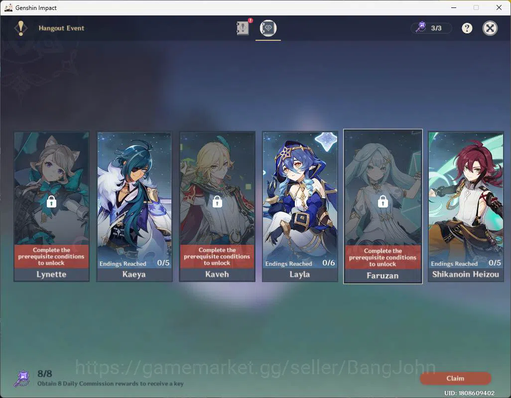 Genshin Impact Accounts ASIA|AR 57|Reuni ON|Primo 1.2K+Int wist 111|8 limi image 4