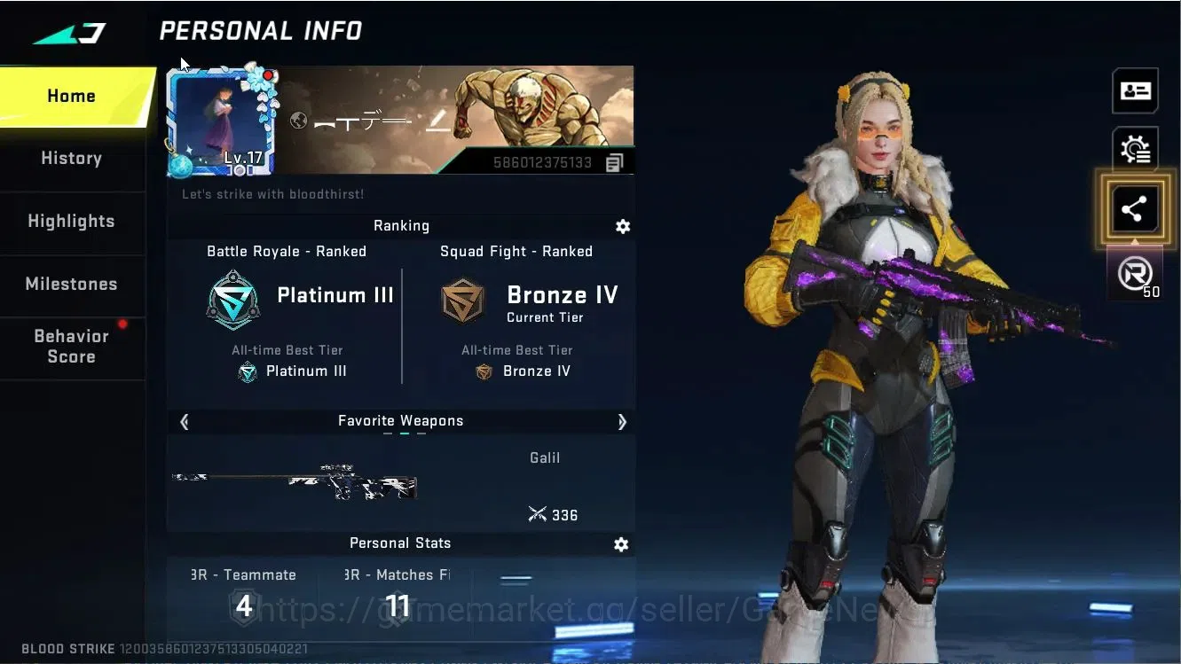 Blood Strike Accounts ASIA|Collab AOT-KAG6|2 Legendary Uzi,AK47|2 Rare ( image 2