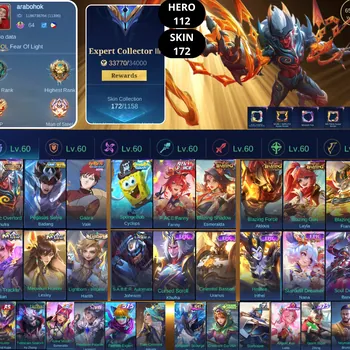 Mobile Legends: Bang Bang Accounts Smurf BEST OFFER | HERO 112 | SKIN 172 | KHUFRA COLLECTOR | BADANG SAINT SEIYA | VALE