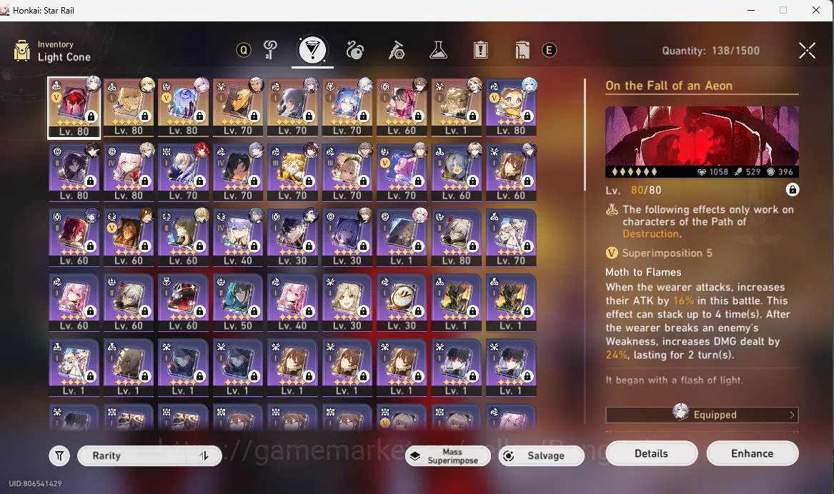 Honkai Star Rail Accounts Others ASIA|TL 70|15 limit|LC Sign(YaoGuang,Archer,Saber)Firefly,Sparkle,Cerydra,etc check SS|MC 6