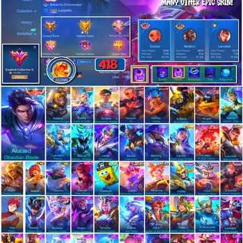 Mobile Legends: Bang Bang Accounts Collector #3926 | 418 Skins | Legend Alucard | Collector Natalia | Zenith Selena | 11.11